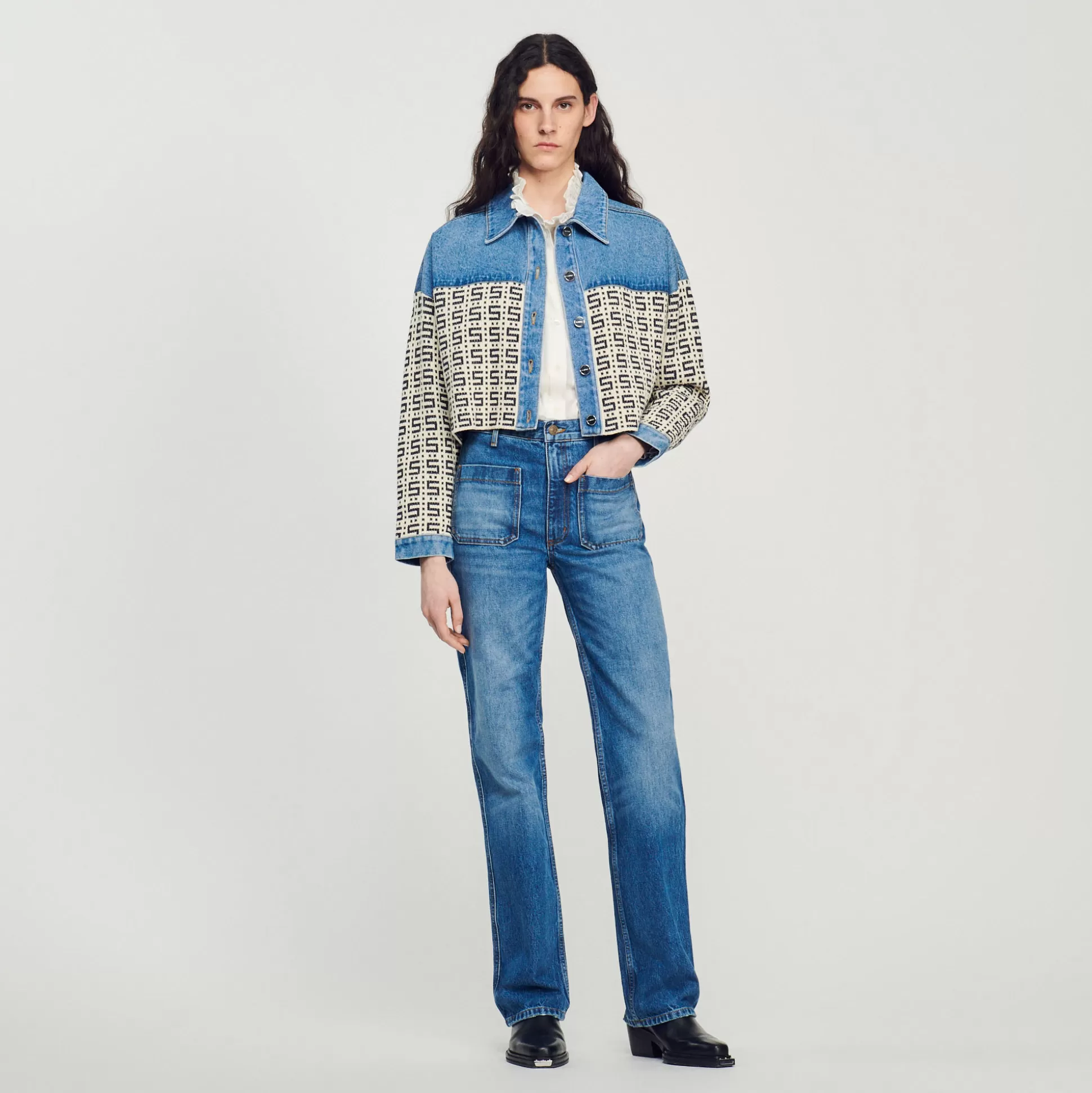 Sandro Paris Cropped Denim Coatigan> Jackets & Blazers