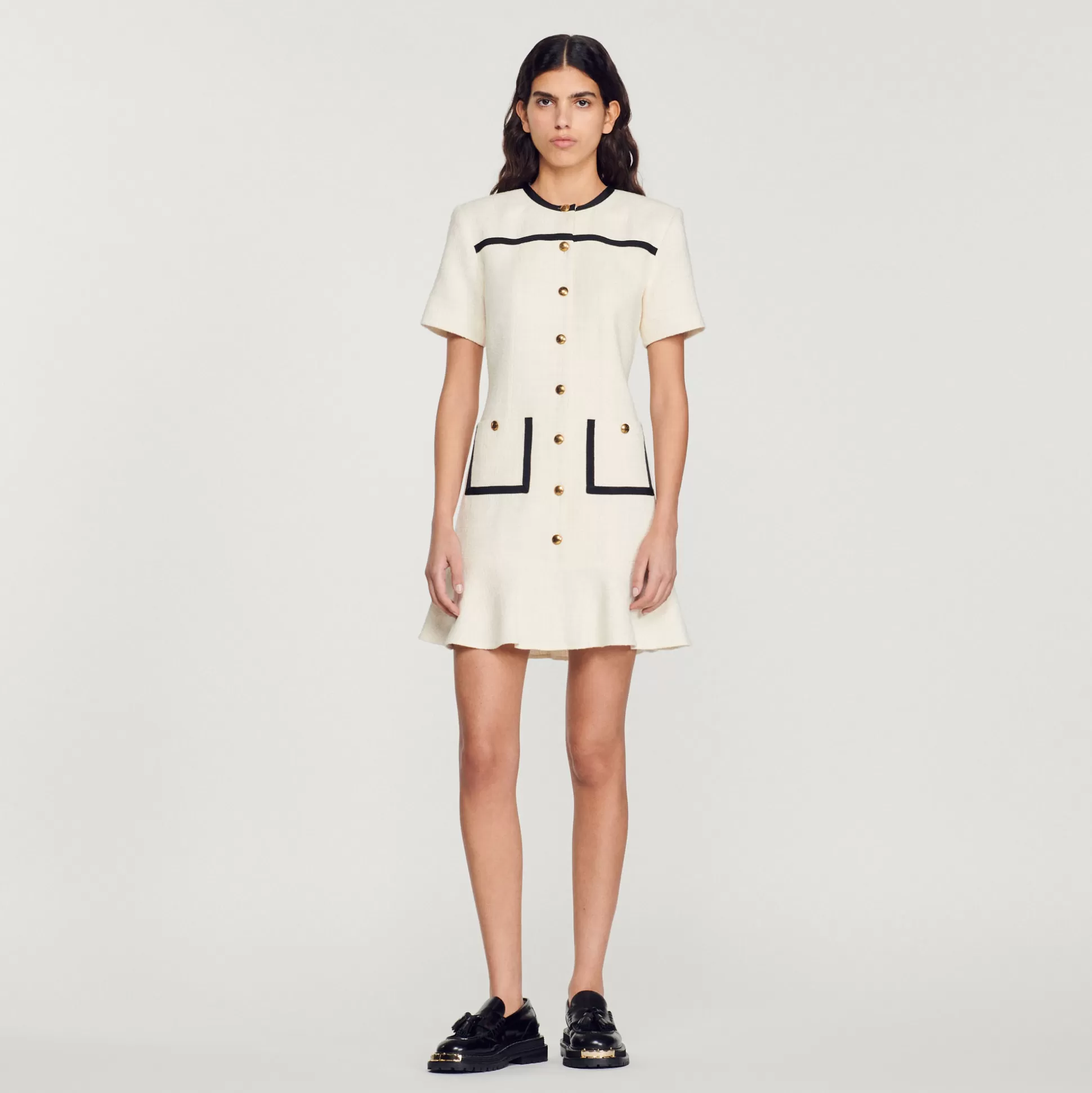 Sandro Paris Cropped Tweed Button-Up Dress> Dresses