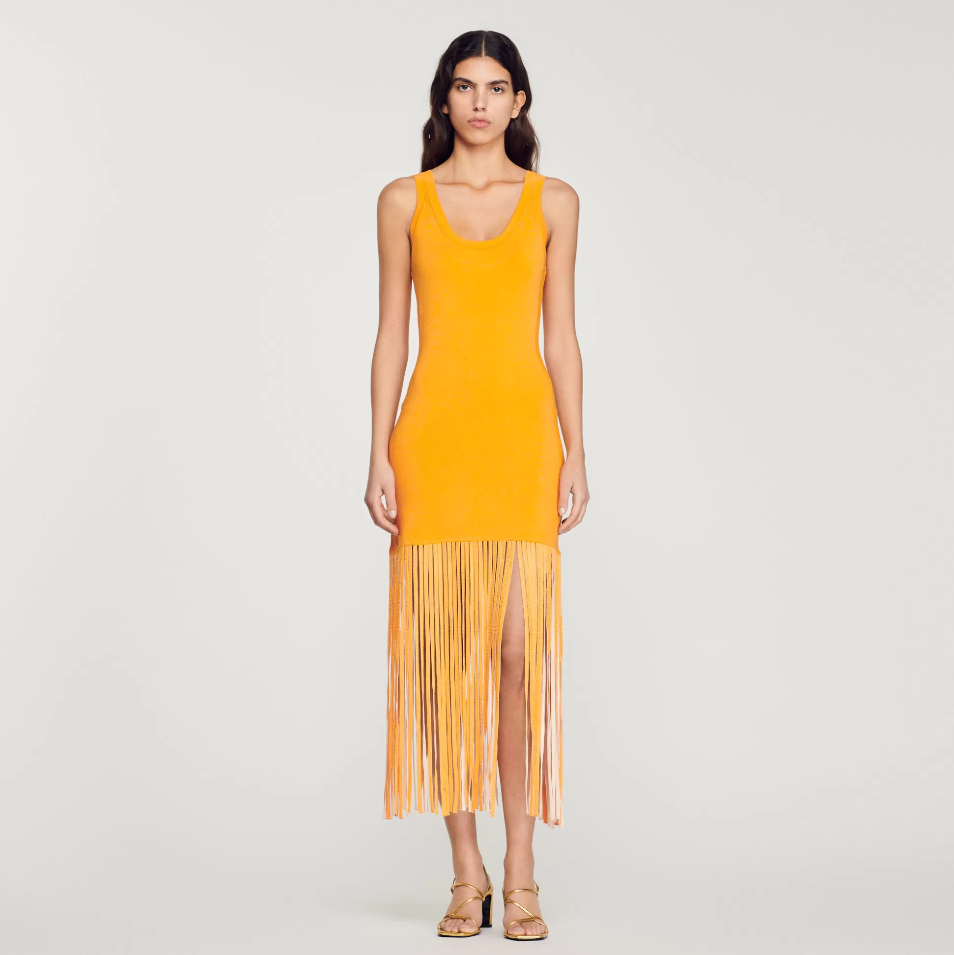 Sandro Paris Fringed Knit Dress> Dresses