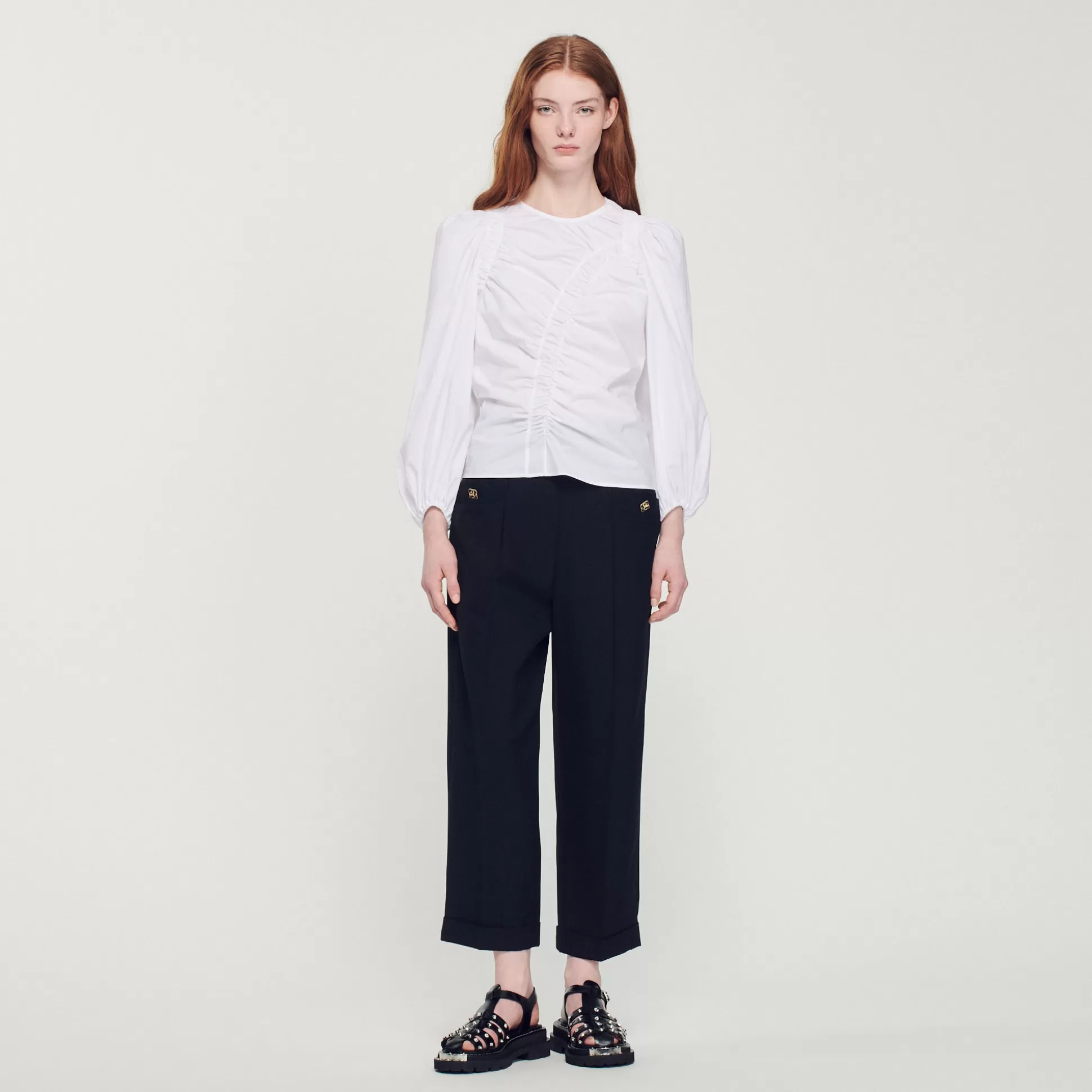 Sandro Paris Gathered Poplin Top> Tops & Shirts