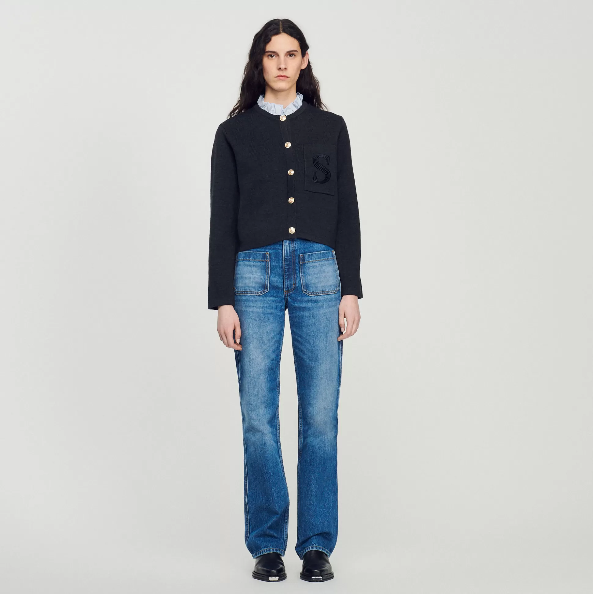 Sandro Paris Knit Cardigan With Embroidered Pocket> Sweaters & Cardigans