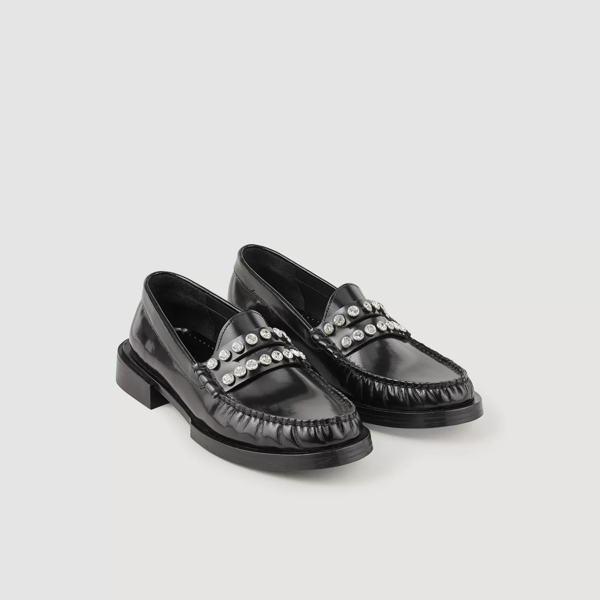 Sandro Paris Leather Loafers With Rhinestones> Loafers