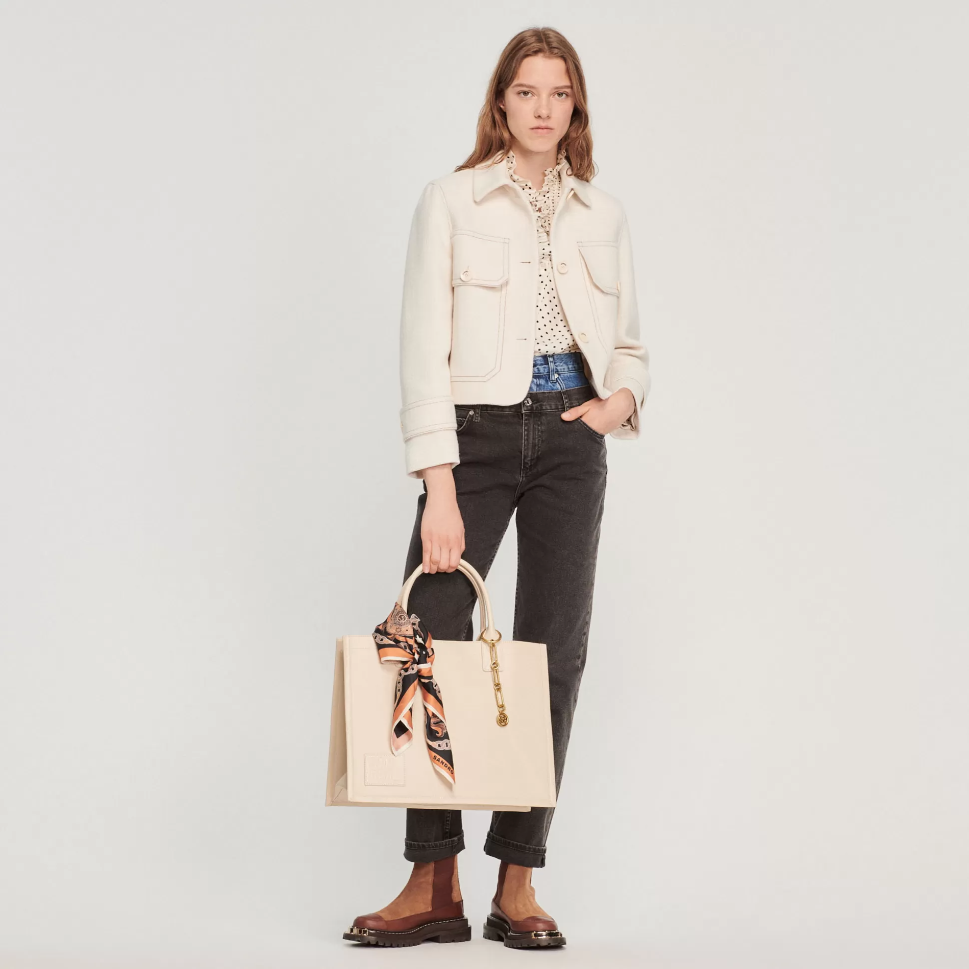 Sandro Paris Leather Tote Bag With Chain Jewellery> Tote Bags