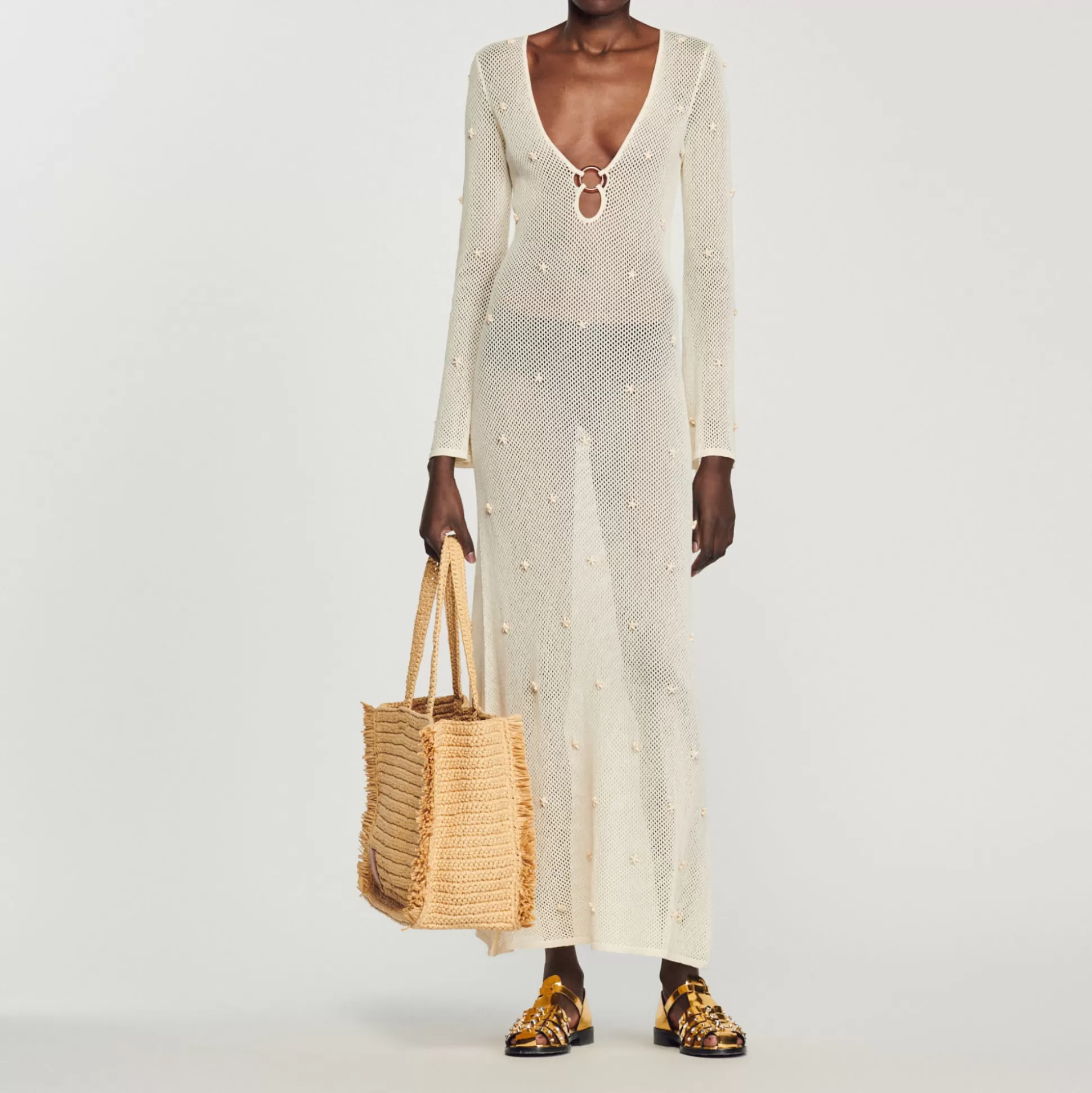 Sandro Paris Long Mesh Sequin Dress> Dresses