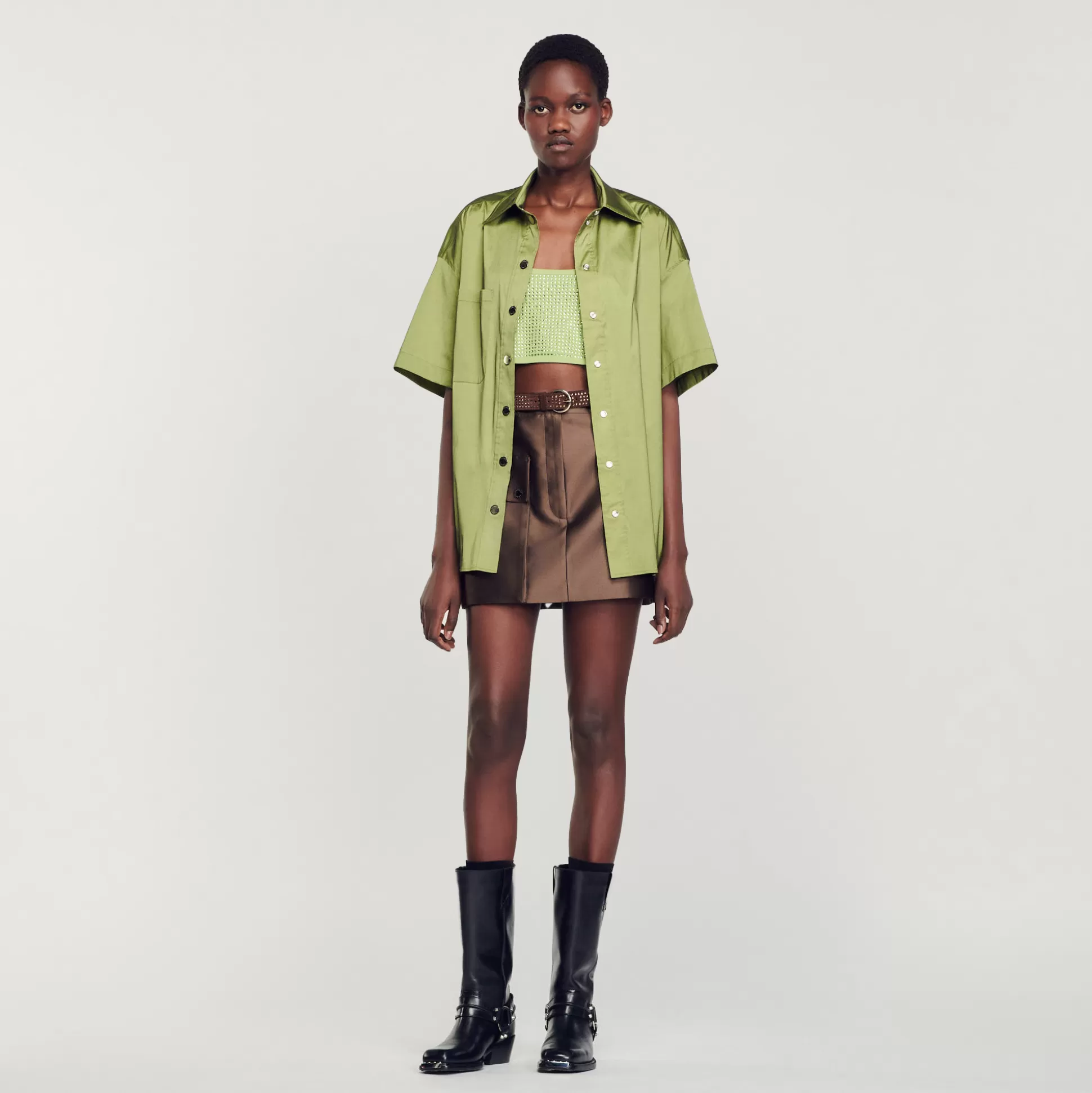 Sandro Paris Oversize Satin Shirt> Tops & Shirts