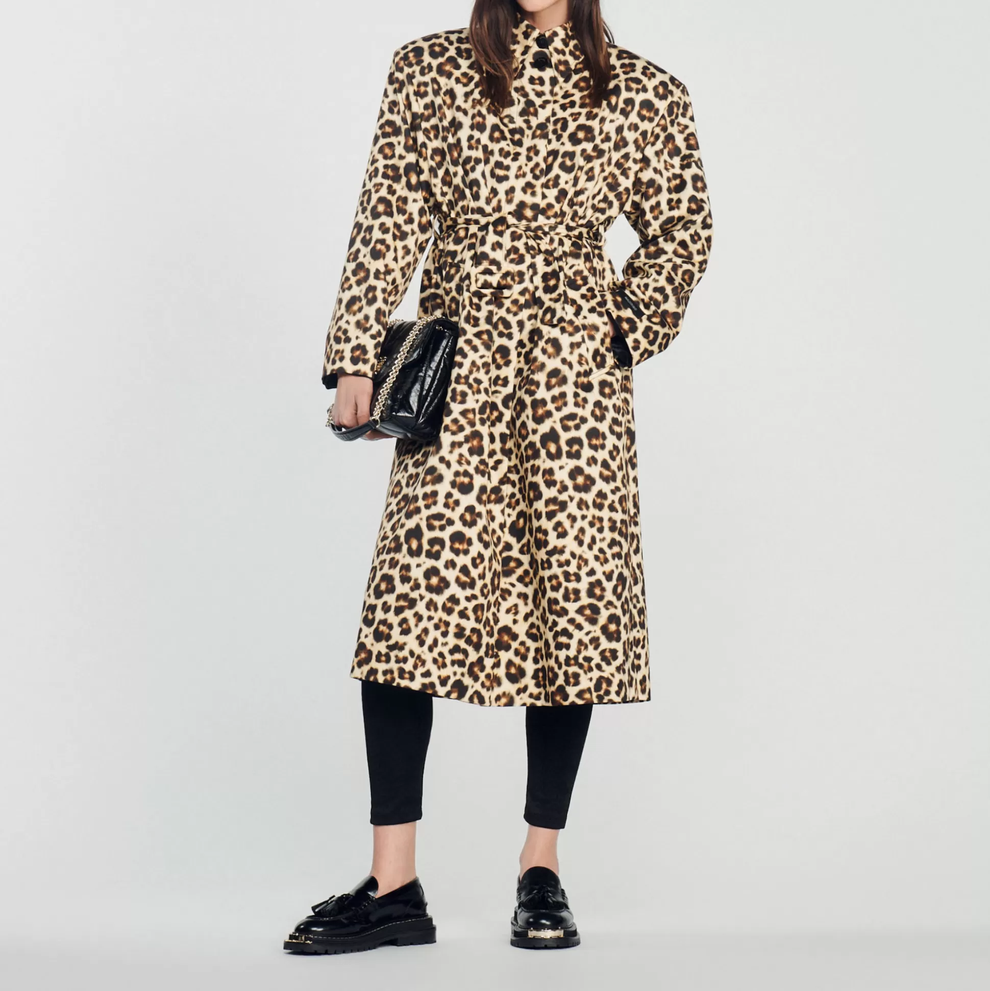 Sandro Paris Oversized Leopard-Print Trench Coat> Coats