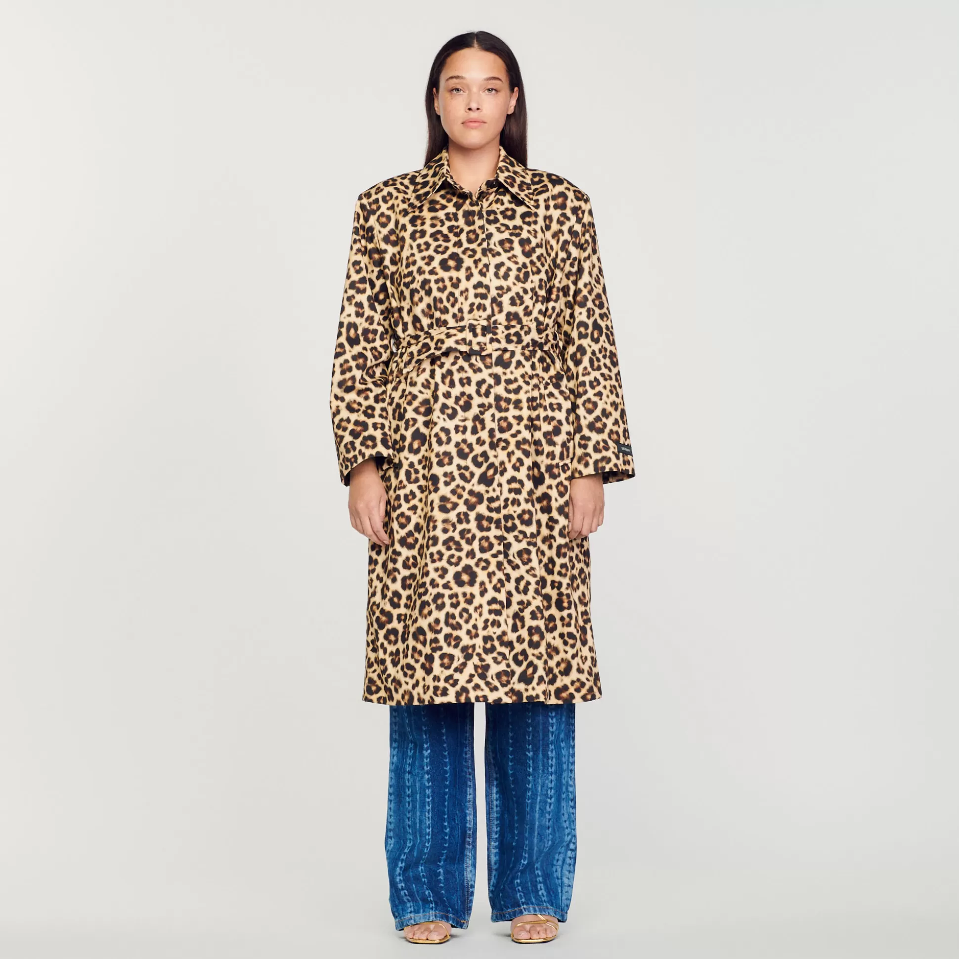 Sandro Paris Oversized Leopard-Print Trench Coat> Coats