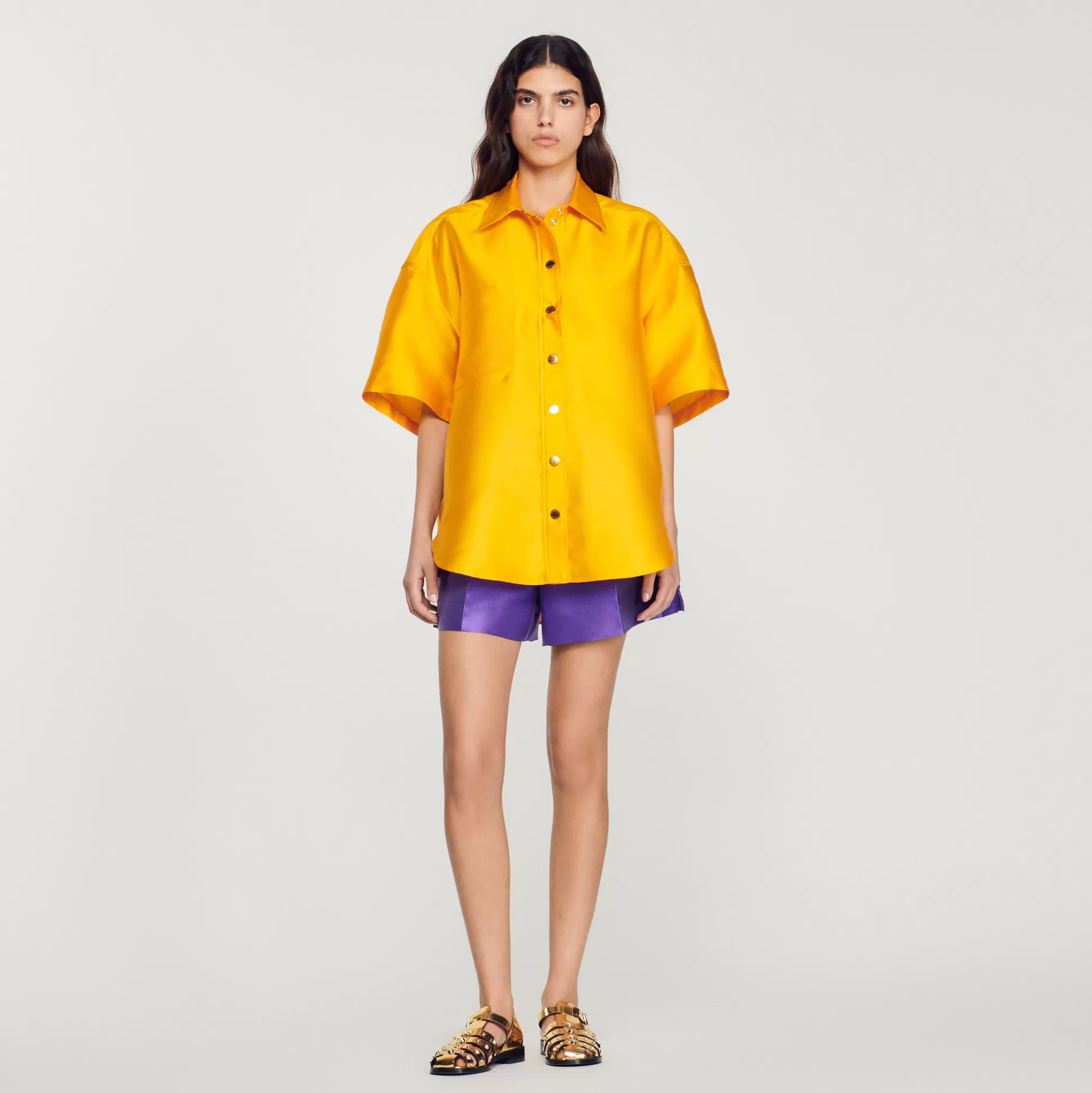 Sandro Paris Oversized Satin Shirt> Tops & Shirts