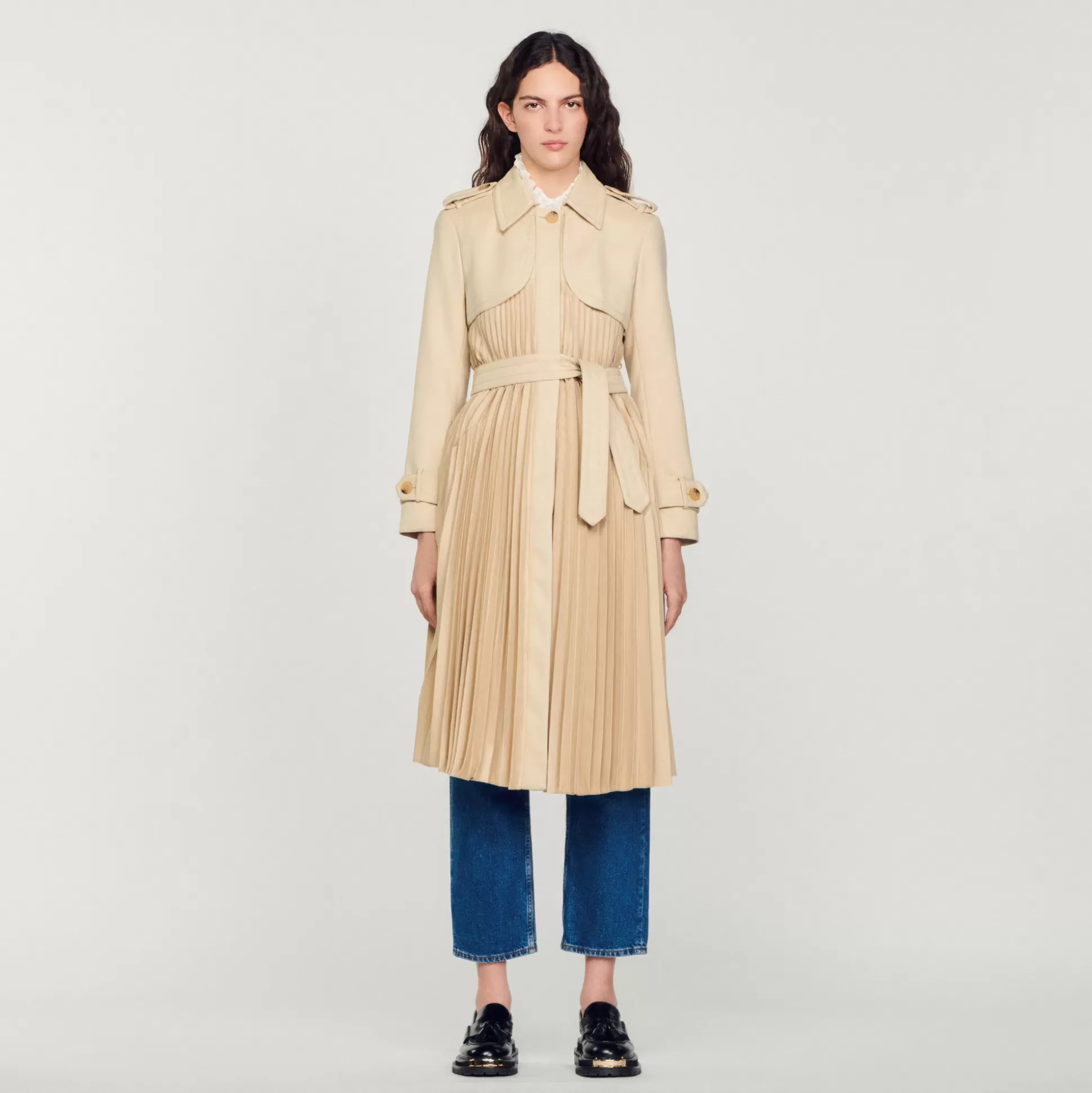 Sandro Paris Pleated Trench Coat With Belt> Coats