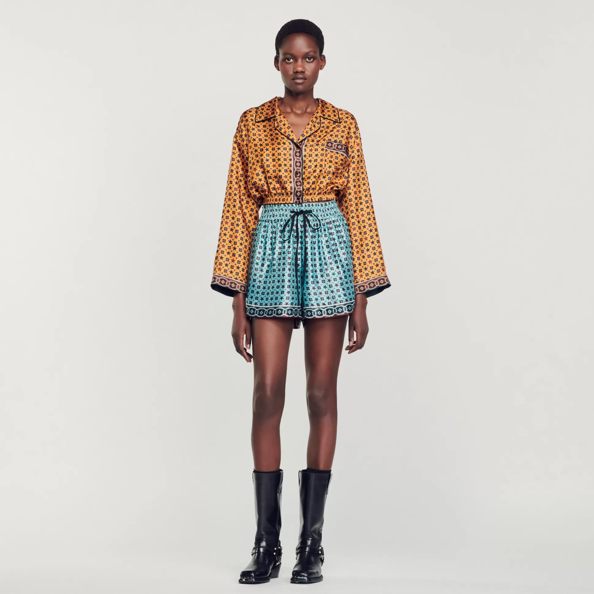 Sandro Paris Printed Cropped Shirt> Tops & Shirts