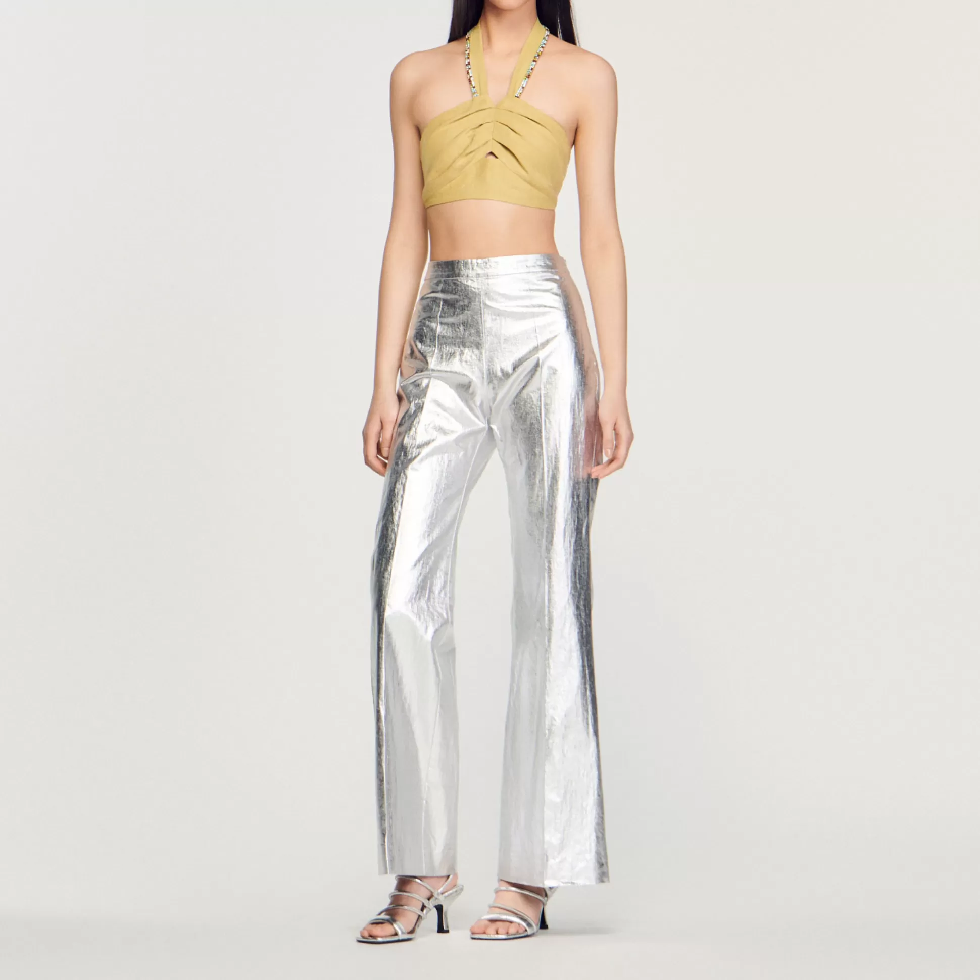 Sandro Paris Rhinestone-Embellished Crop Top> Tops & Shirts