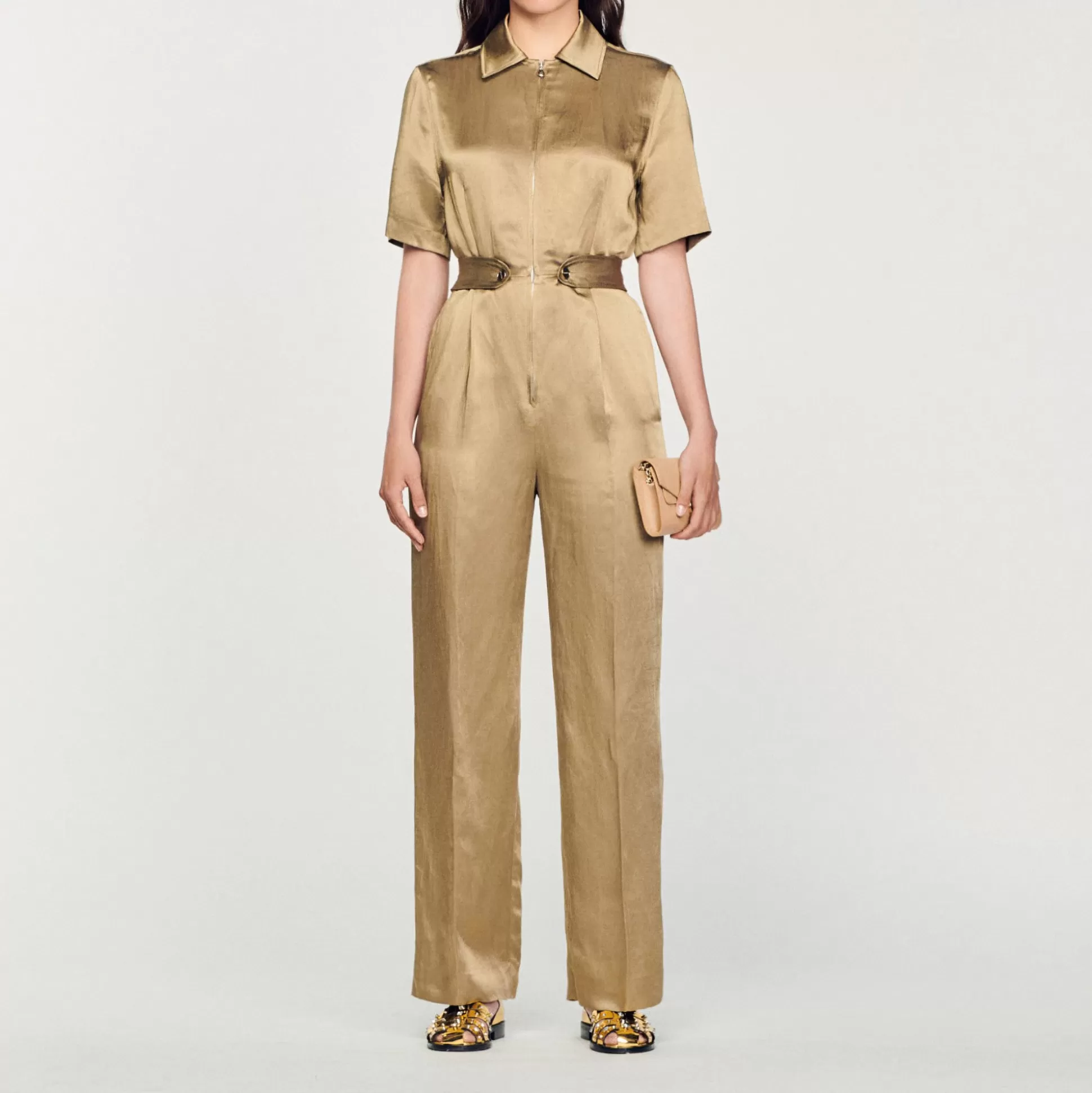 Sandro Paris Satin Jumpsuit> Jumpsuits