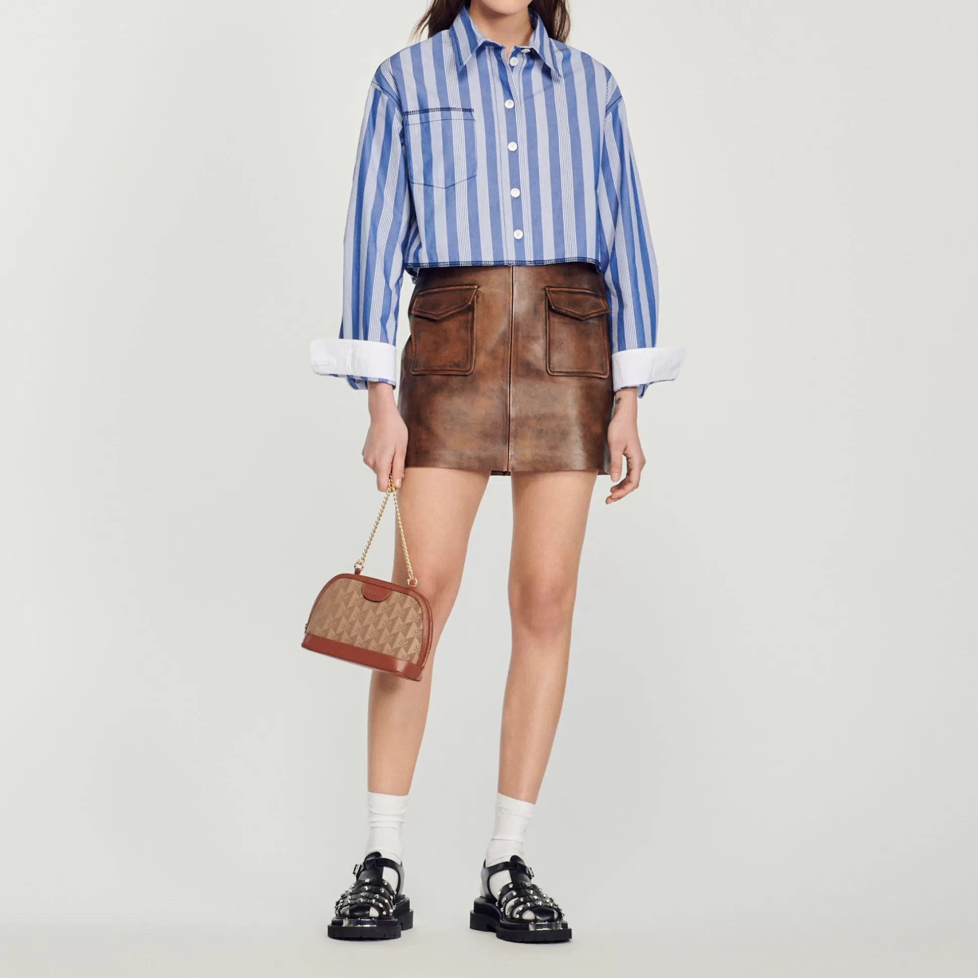 Sandro Paris Short Distressed Leather Skirt> Skirts