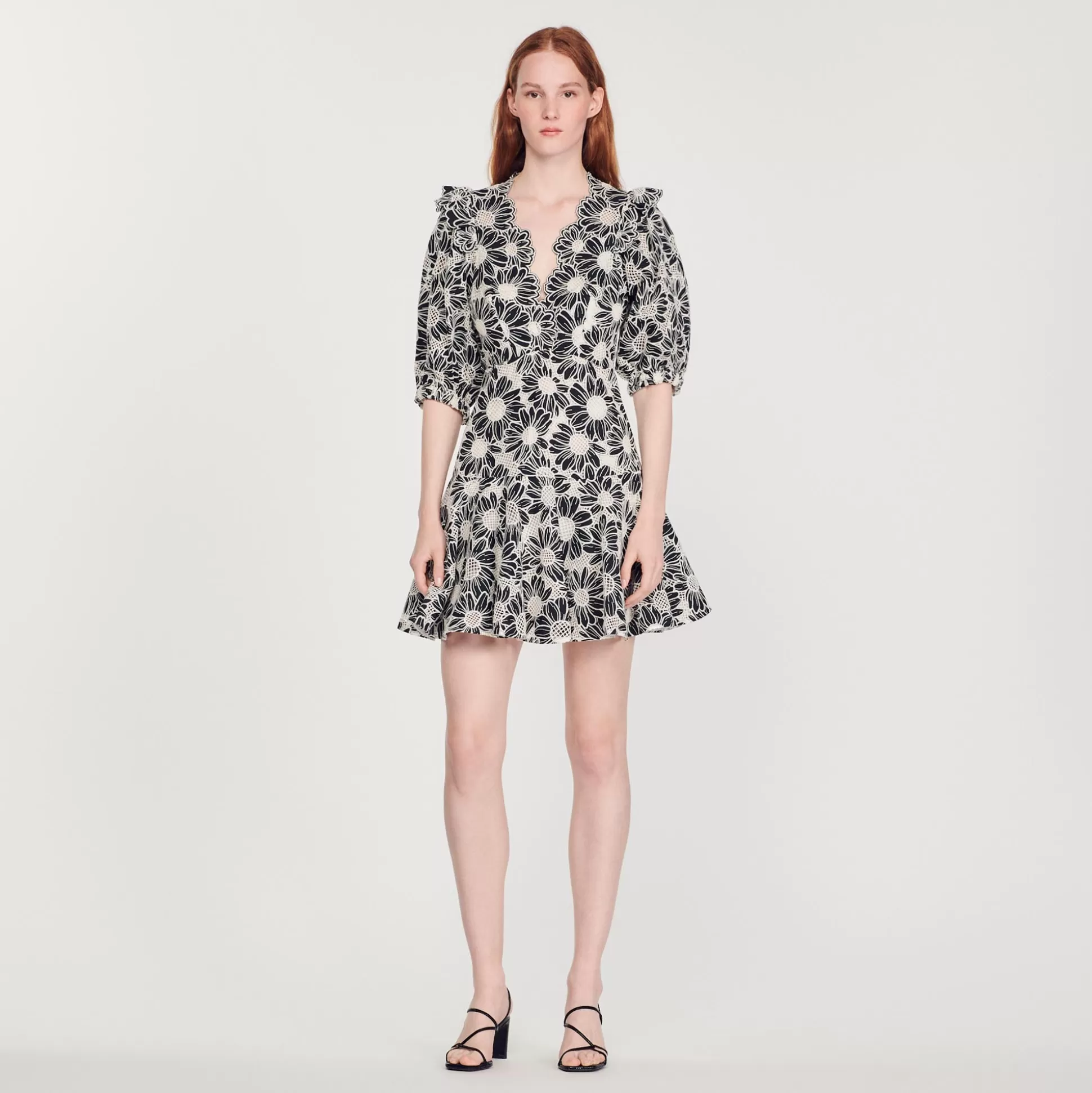 Sandro Paris Short Dress In Embroidered Fabric> Dresses