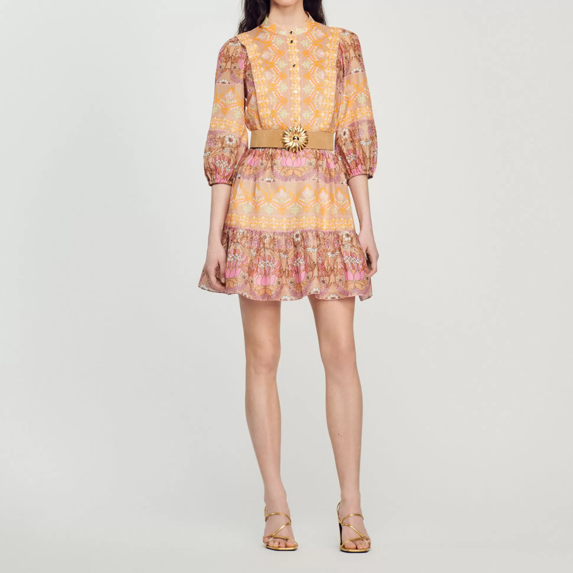 Sandro Paris Short Dress With A Mixed Scarf Print> Dresses