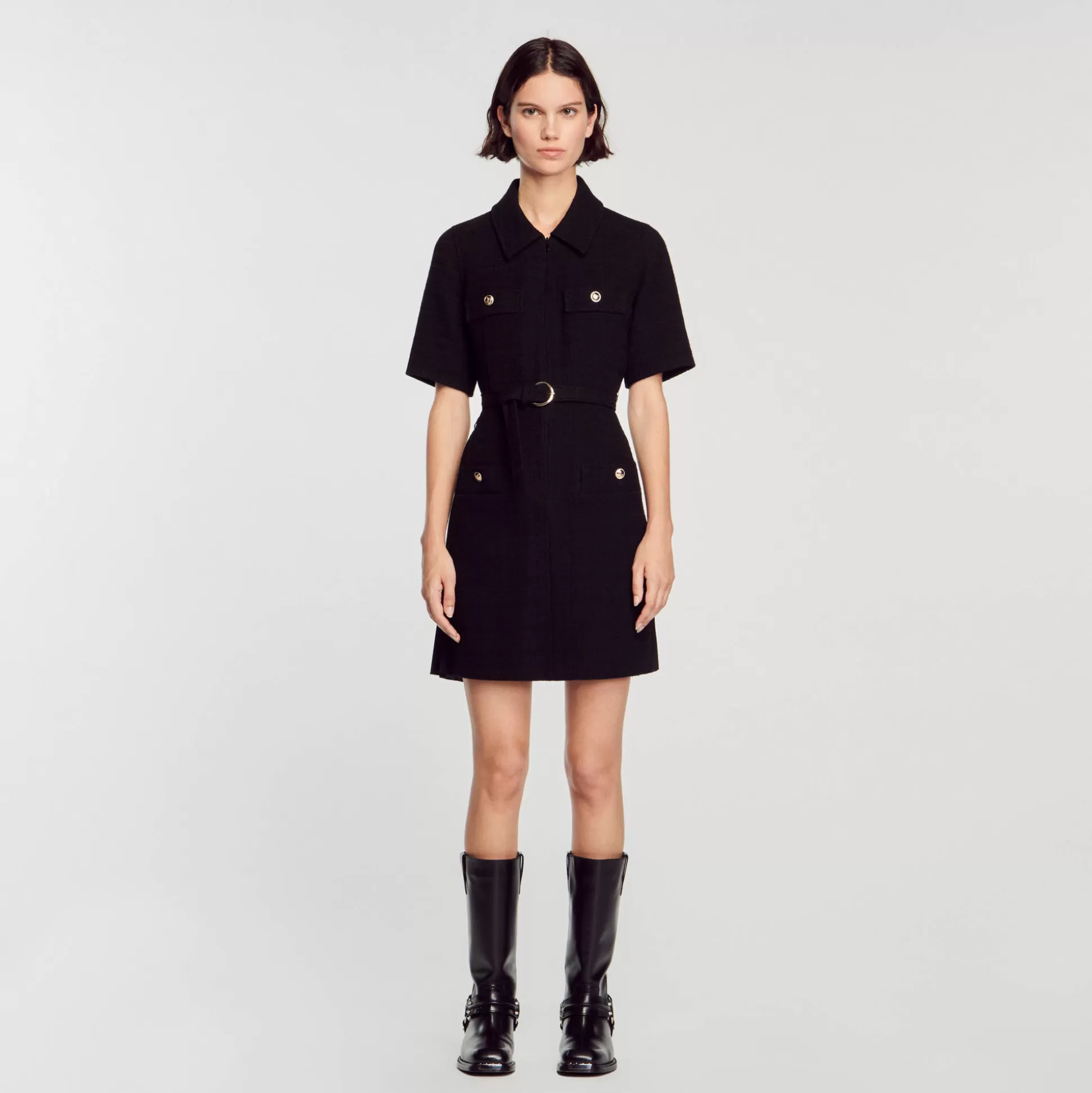 Sandro Paris Short-Sleeved Dress In Two Materials> Dresses