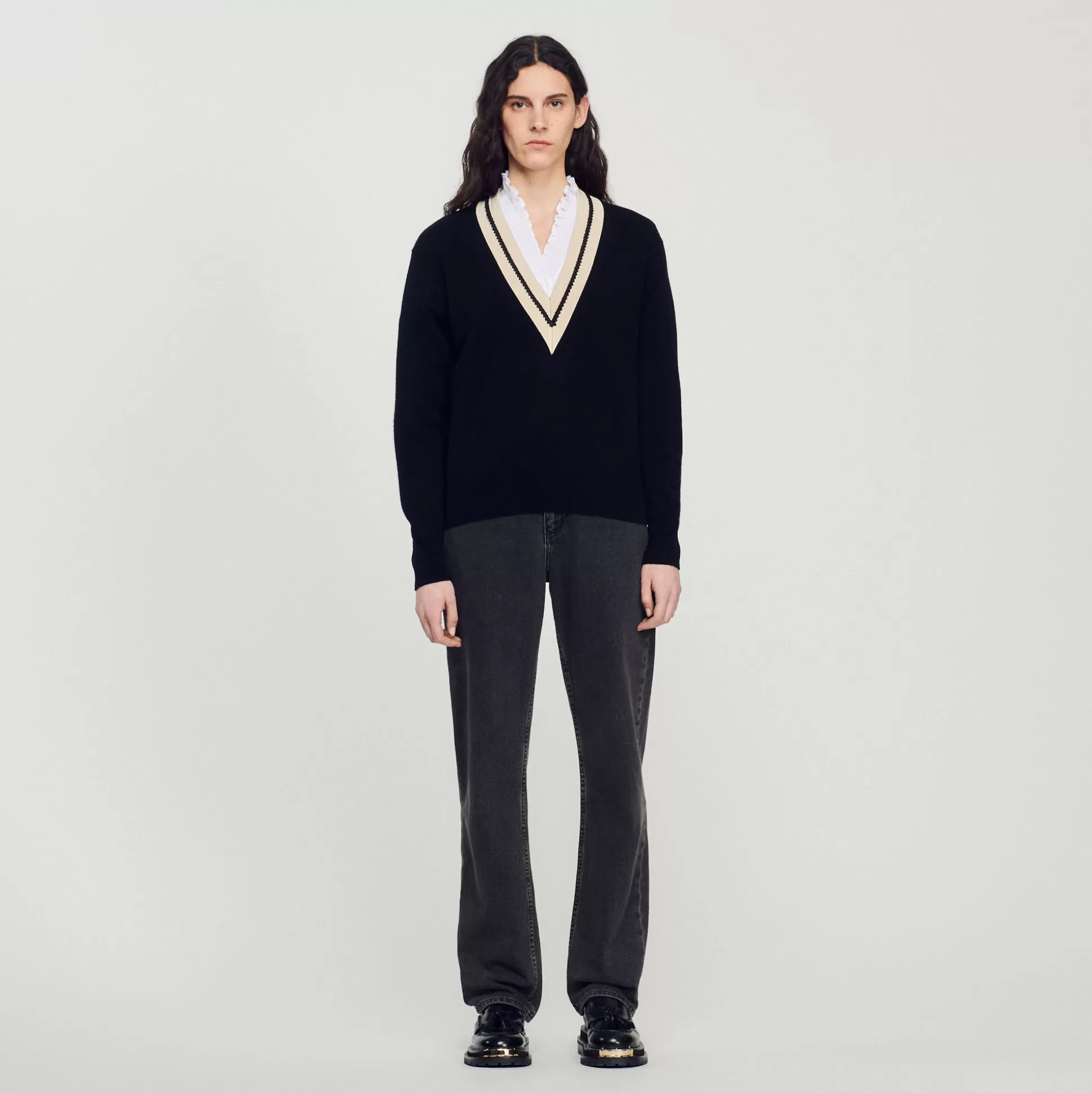 Sandro Paris Sweater With Contrasting V-Neck> Sweaters & Cardigans