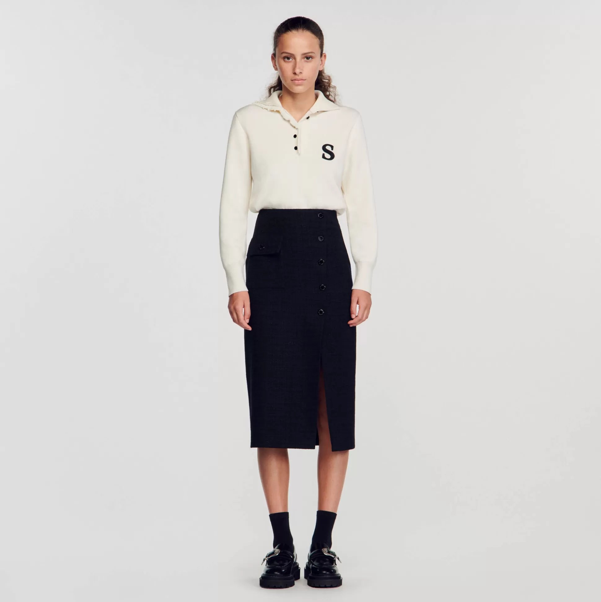 Sandro Paris Tweed Midi Skirt> Skirts