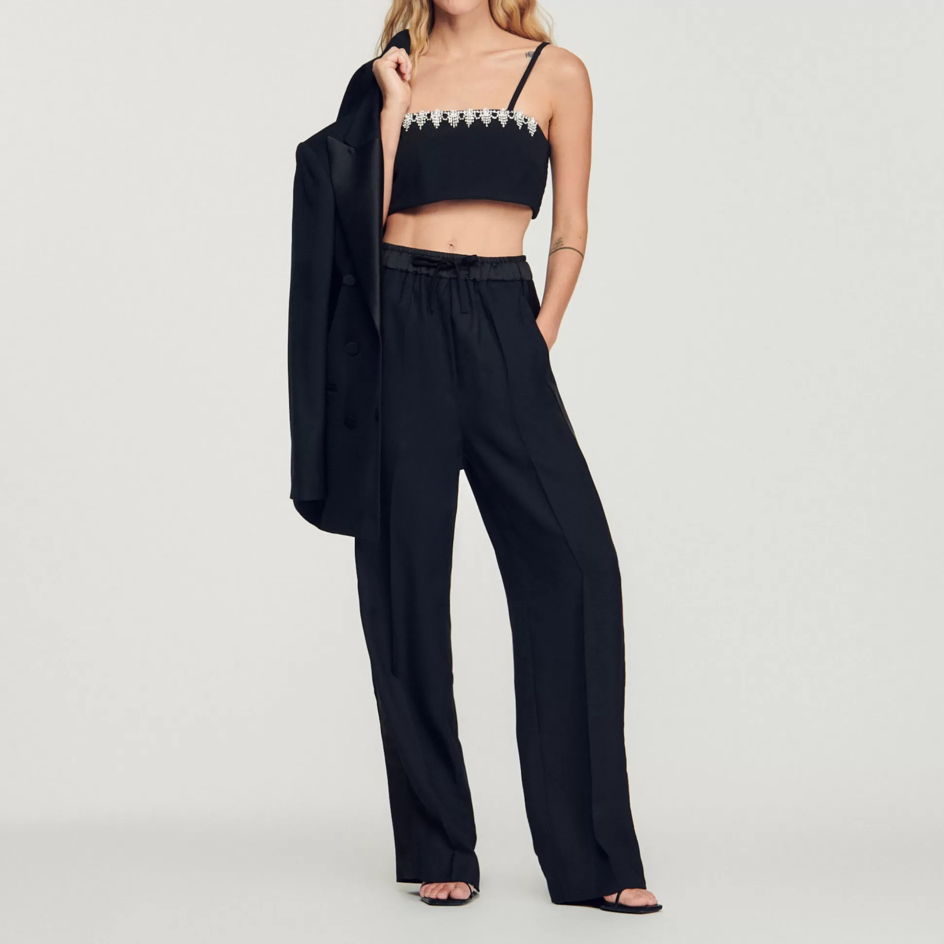 Sandro Paris Wide Pants With Satin Side Stripes> Pants & Shorts