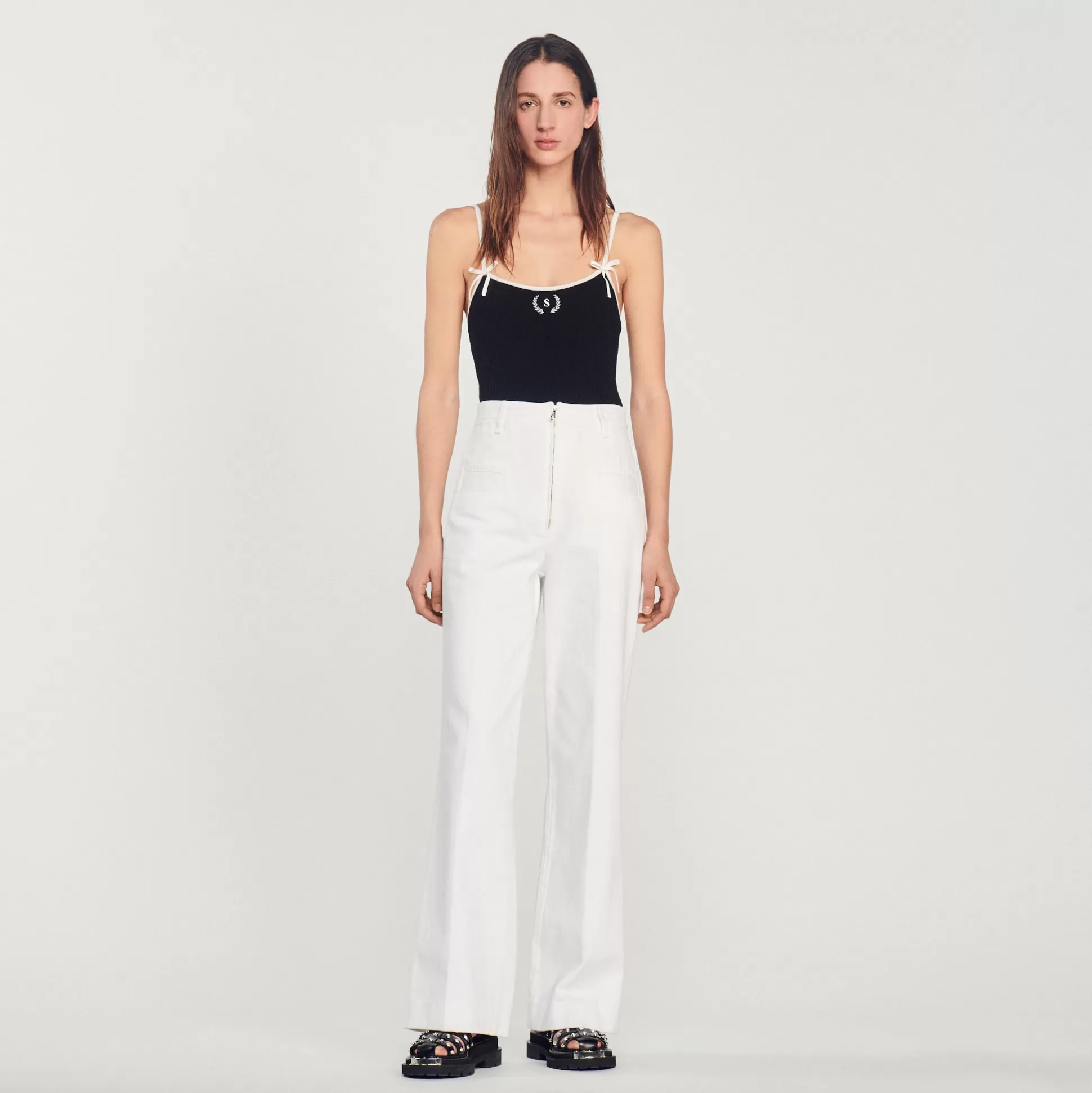 Sandro Paris Wide-Leg Canvas Pants> Jeans